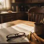 Printed pages, reading glasses, a highlighter, and coffee on a sunlit kitchen table in Des Moines — sitting down to read your credit report without panic